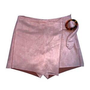 Zara Faux Suede Skort‎ Shorts with Buckle Detail Tan Beige Size S